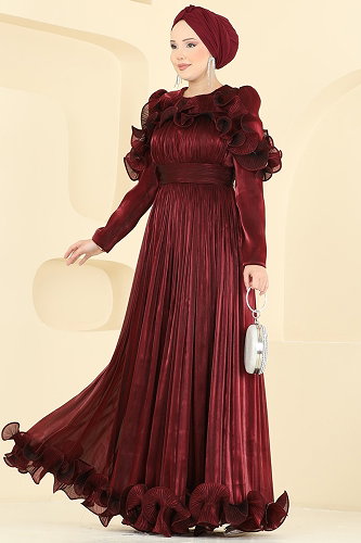 moda selvim Evening Dress 5661DMNK1166 Burgundy - Thumbnail