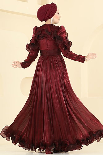 moda selvim فستان سهرة خمري 5661DMNK1166 - Thumbnail