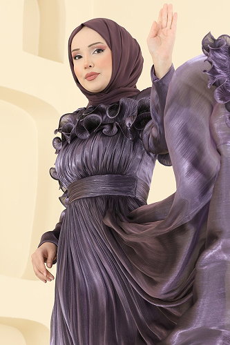 moda selvim Evening Dress 5661DMNK1166 Dark Lilac - Thumbnail