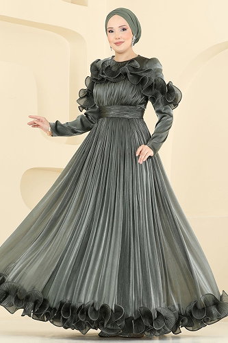 moda selvim Evening Dress 5661DMNK1166 Khaki - Thumbnail