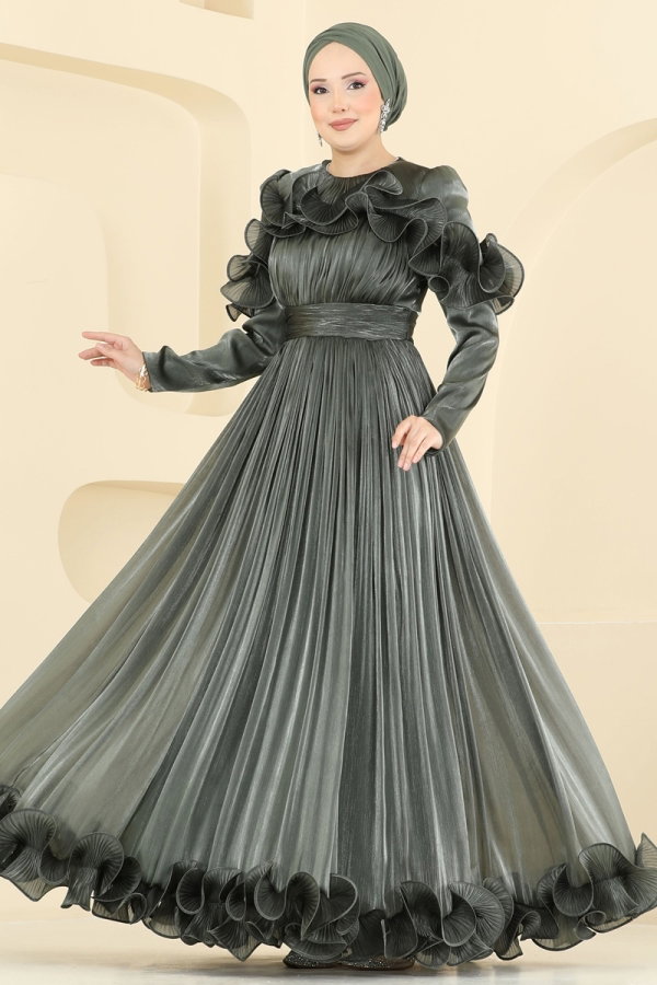 Evening Dress 5661DMNK1166 Khaki - Moda Selvim Evening Dress 5661DMNK1166 Khaki - Moda Selvim