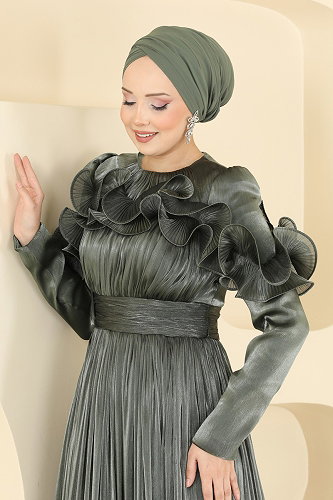 moda selvim Evening Dress 5661DMNK1166 Khaki - Thumbnail