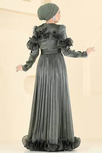 moda selvim Evening Dress 5661DMNK1166 Khaki - Thumbnail