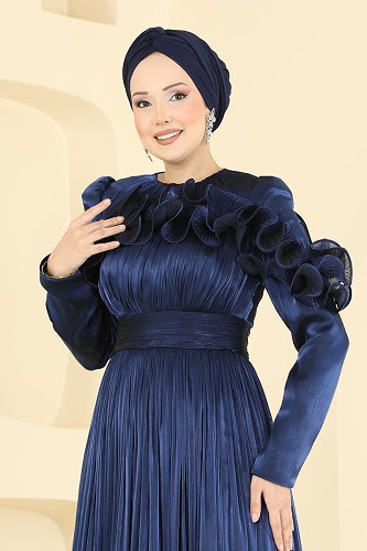 moda selvim Evening Dress 5661DMNK1166 Navy Blue - Thumbnail