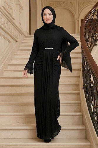 moda selvim Evening Dress 5662DMNK1166 Black - Thumbnail