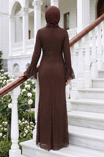 moda selvim Evening Dress 5662DMNK1166 Brown - Thumbnail