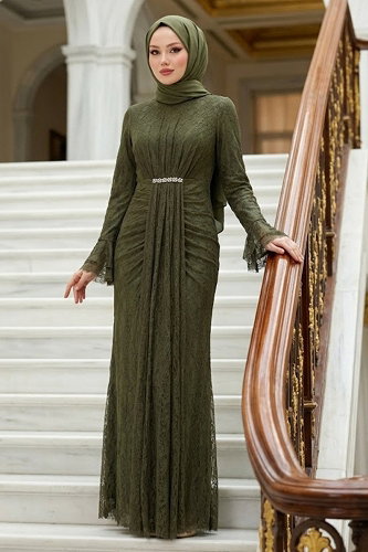 moda selvim Evening Dress 5662DMNK1166 Khaki - Thumbnail