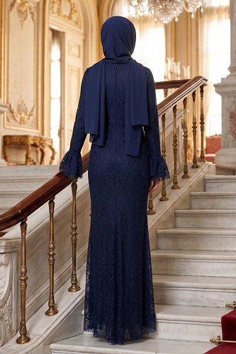 moda selvim Evening Dress 5662DMNK1166 Navy Blue - Thumbnail