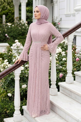 moda selvim Evening Dress 5662DMNK1166 Powder - Thumbnail
