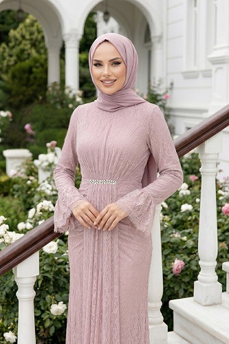 moda selvim Evening Dress 5662DMNK1166 Powder - Thumbnail