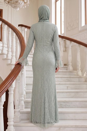 moda selvim Evening Dress 5662DMNK1166 Water Green - Thumbnail