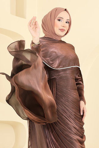 moda selvim Evening Dress 5663DMNK1166 Copper - Thumbnail