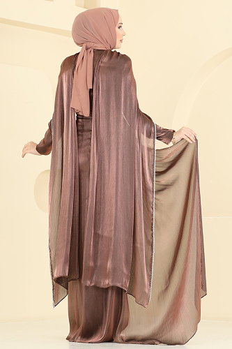 moda selvim فستان سهرة نحاسي 5663DMNK1166 - Thumbnail