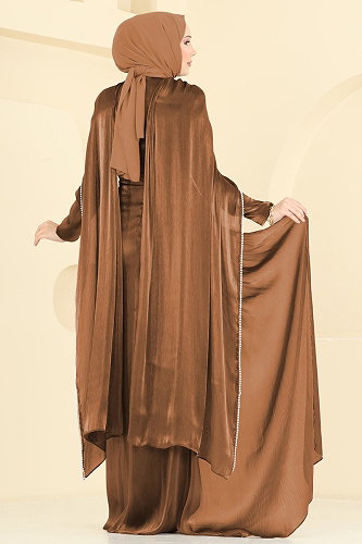 moda selvim فستان سهرة نحاسي 5663DMNK1166 - Thumbnail