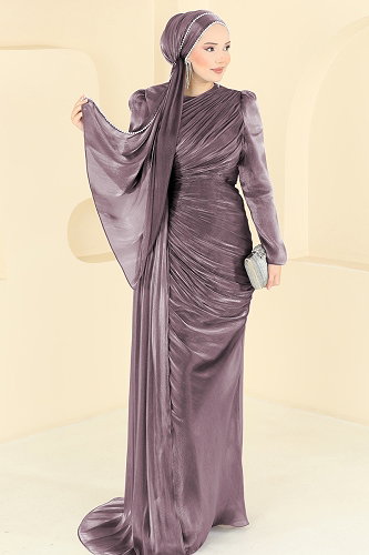 moda selvim Evening Dress 5663DMNK1166 Dark Rose Dusky - Thumbnail