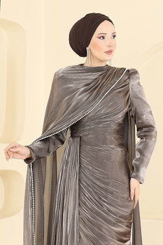 moda selvim Evening Dress 5663DMNK1166 Dark Vision - Thumbnail