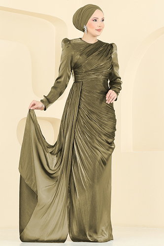 moda selvim Evening Dress 5663DMNK1166 Khaki - Thumbnail