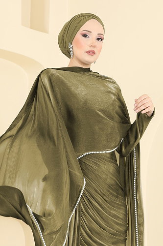 moda selvim Evening Dress 5663DMNK1166 Khaki - Thumbnail