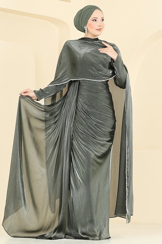 moda selvim فستان سهرة اخضر عفني 5663DMNK1166 - Thumbnail