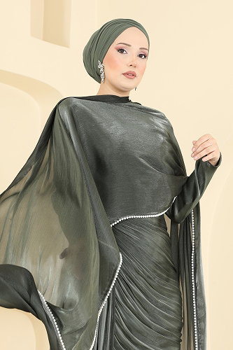 moda selvim فستان سهرة اخضر عفني 5663DMNK1166 - Thumbnail