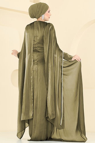 moda selvim فستان سهرة اخضر عفني 5663DMNK1166 - Thumbnail