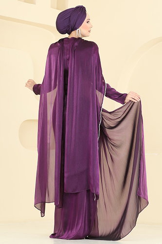 moda selvim Evening Dress 5663DMNK1166 Purple - Thumbnail