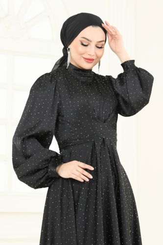 moda selvim فستان سهرة أسود 5664EDF311 - Thumbnail