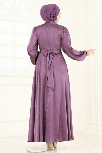 moda selvim Evening Dress 5664EDF311 Dark Lilac - Thumbnail
