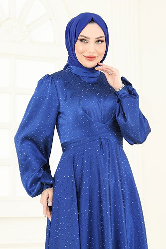 moda selvim فستان سهرة نيلي 5664EDF311 - Thumbnail