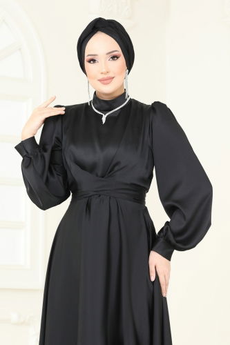 moda selvim فستان سهرة أسود 5665EDF311 - Thumbnail