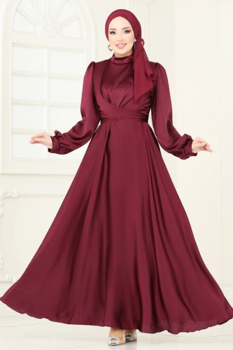 moda selvim Evening Dress 5665EDF311 Burgundy - Thumbnail