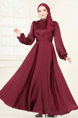 moda selvim Evening Dress 5665EDF311 Burgundy - Thumbnail