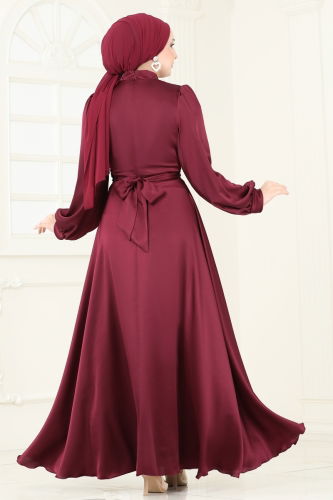 moda selvim Evening Dress 5665EDF311 Burgundy - Thumbnail