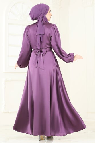 moda selvim Evening Dress 5665EDF311 Dark Lilac - Thumbnail