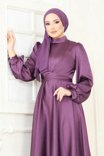 moda selvim فستان سهرة ليلكي غامق 5665EDF311 - Thumbnail
