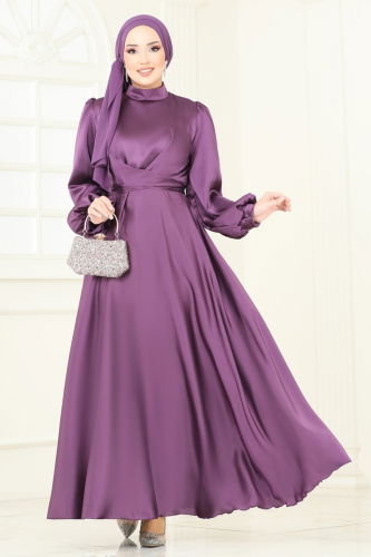 moda selvim فستان سهرة ليلكي غامق 5665EDF311 - Thumbnail