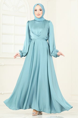 moda selvim فستان سهرة أخضر باهت 5665EDF311 - Thumbnail