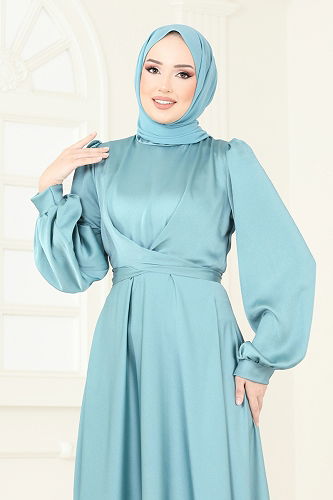 moda selvim فستان سهرة أخضر باهت 5665EDF311 - Thumbnail