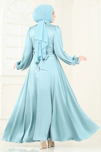 moda selvim فستان سهرة أخضر باهت 5665EDF311 - Thumbnail