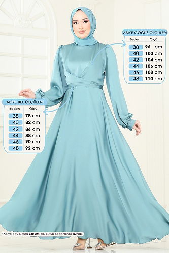 moda selvim فستان سهرة أخضر باهت 5665EDF311 - Thumbnail