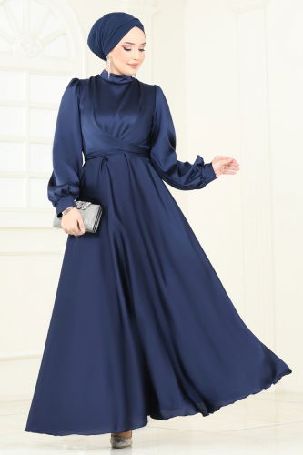 moda selvim Evening Dress 5665EDF311 Navy Blue - Thumbnail