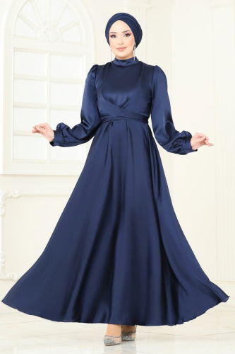 moda selvim Evening Dress 5665EDF311 Navy Blue - Thumbnail