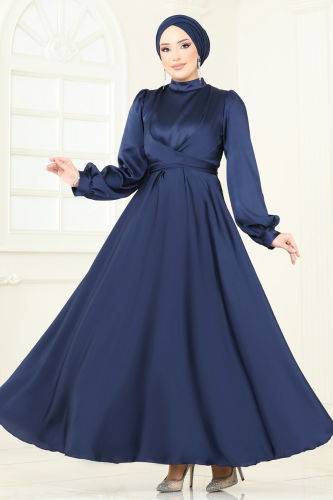 moda selvim Evening Dress 5665EDF311 Navy Blue - Thumbnail