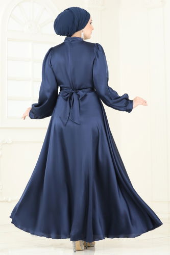 moda selvim Evening Dress 5665EDF311 Navy Blue - Thumbnail