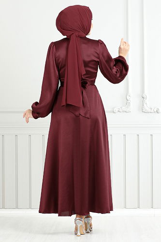 moda selvim Evening Dress 5665END900-M Burgundy - Thumbnail