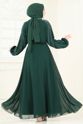 moda selvim Evening Dress 5666EDF311 Emerald - Thumbnail