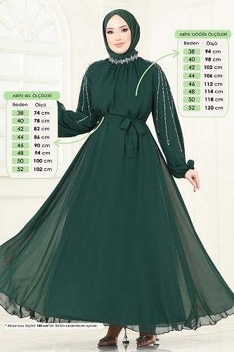 moda selvim Evening Dress 5666EDF311 Emerald - Thumbnail