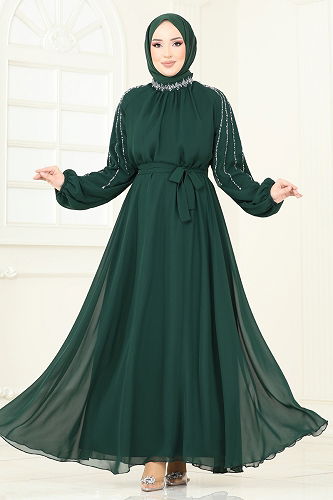 moda selvim فستان سهرة زيتي 5666EDF311 - Thumbnail