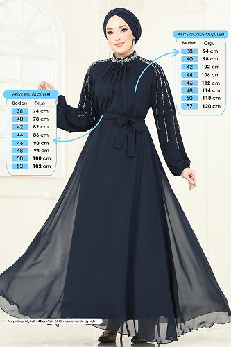 moda selvim Evening Dress 5666EDF311 Navy Blue - Thumbnail