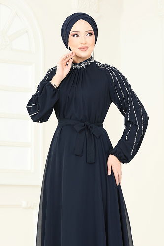 moda selvim فستان سهرة كحلي 5666EDF311 - Thumbnail